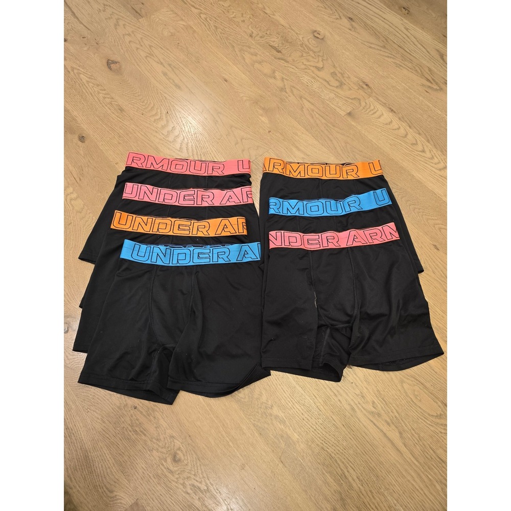 Under Armour Boys 7-Pack Boxer Jocks Black Neon Waistband HeatGear Size Youth M